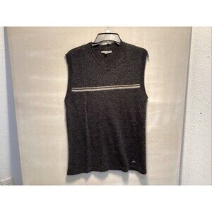 vintage rusty men’s M v neck vest 100% wool dark gray w/stripe